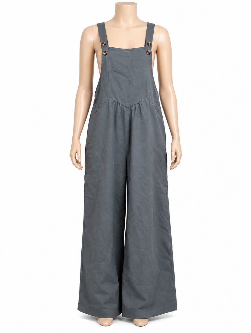 Gray Overall Jumpsuit Size Small Sleeveless Buttoned Straps Front Pocket